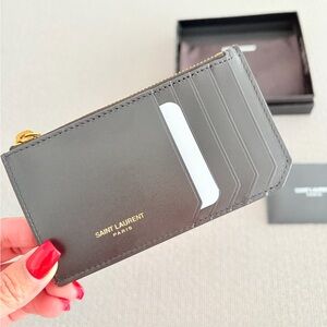Saint Laurent Paris Fragments Zip Card Holder in Smooth Leather